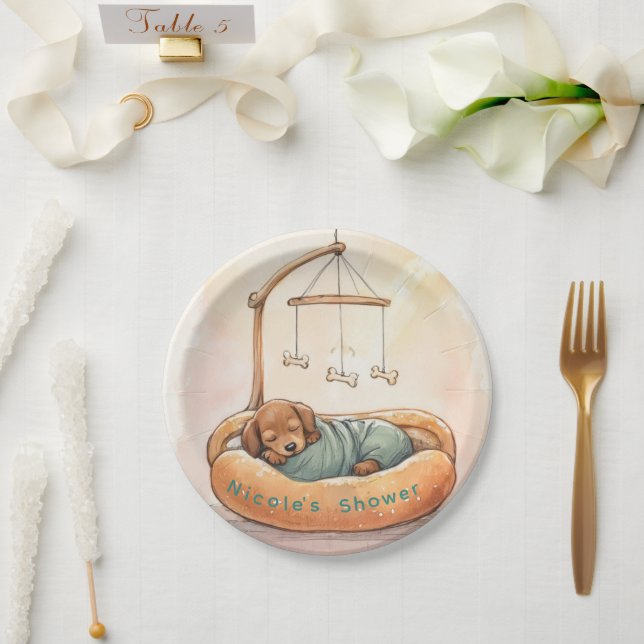 Plato De Papel Ducha de cachorro Dachshund  (Boda)