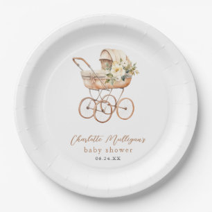 Plato De Papel Ducha de Carruaje de Bebé Vintage Elegante