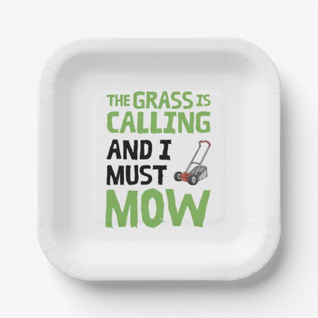Plato De Papel Ducha de césped - La hierba llama y debo mascar (Anverso)