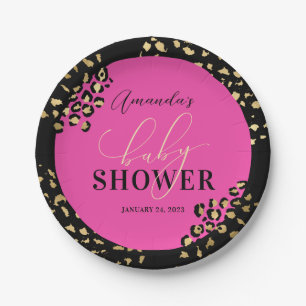 Plato De Papel Ducha de estampado de leopardo rosa