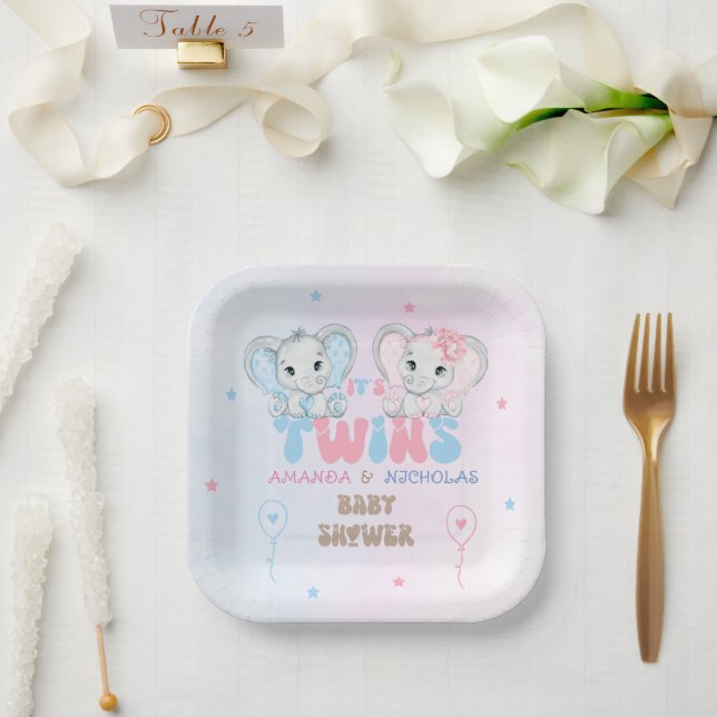 Plato De Papel Ducha de gemelos niño y niña (Boda)