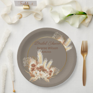 Plato De Papel Ducha de hierba cálida de piedra Boho Pampas