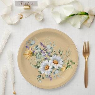 Plato De Papel Ducha de lavanda secuencial de color amarillo clar