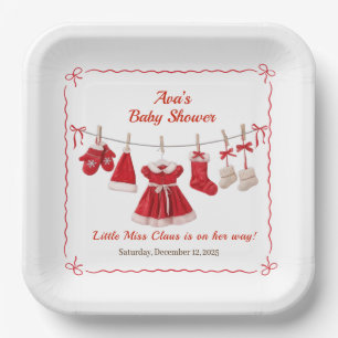 Plato De Papel Ducha de Navidad para Bebé Ropa de Santa Rojo y