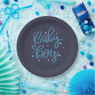 Plato De Papel Ducha de Niño Azul Bebé