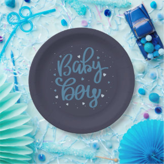 Plato De Papel Ducha de Niño Azul Bebé