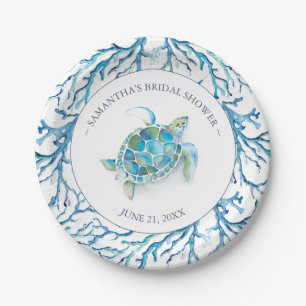 Plato De Papel Ducha de Novia Acuarela de Tortuga Marina para Bod