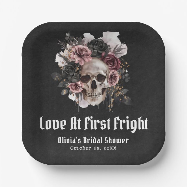 Plato De Papel Ducha de Novia Amor a Primera Espantada de Calabaz (Anverso)