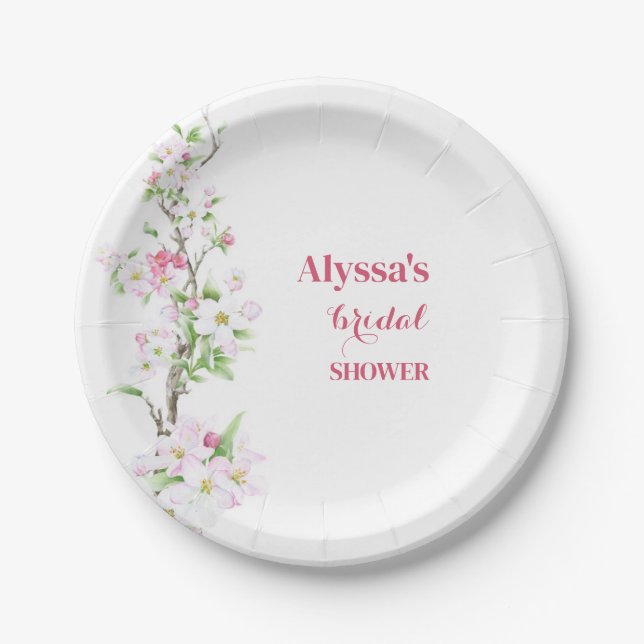 Plato De Papel Ducha de novia Apple Blossom personalizada (Anverso)