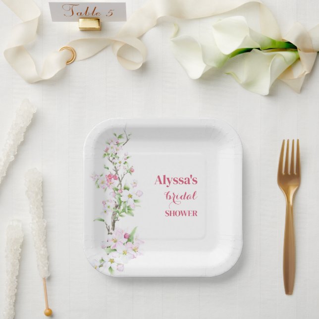 Plato De Papel Ducha de novia Apple Blossom personalizada (Boda)