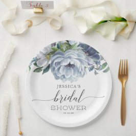 Plato De Papel Ducha de Novia Azul Polvoriento