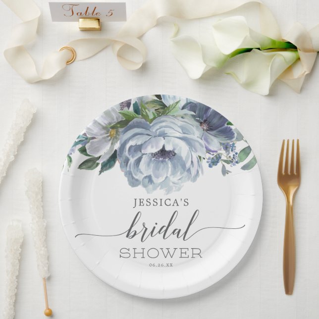 Plato De Papel Ducha de Novia Azul Polvoriento (Boda)