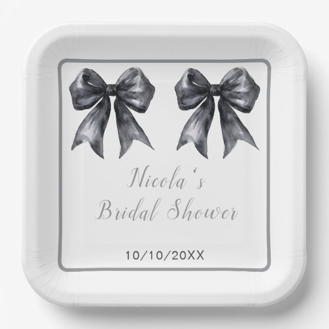 Plato De Papel Ducha de novia Black Coquette Bow (Anverso)