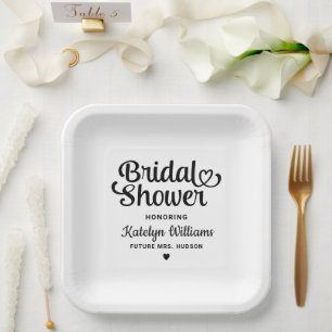 Plato De Papel Ducha de novia Boda negro personalizada