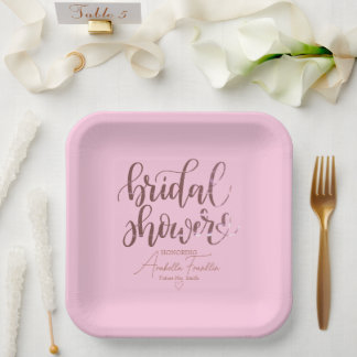 Plato De Papel Ducha de novia Boda rosa personalizada