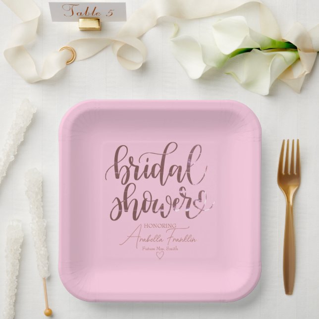 Plato De Papel Ducha de novia Boda rosa personalizada (Boda)