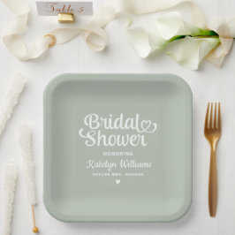Plato De Papel Ducha de novia Boda verde sabio personalizada