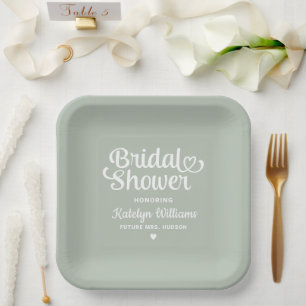 Plato De Papel Ducha de novia Boda verde sabio personalizada