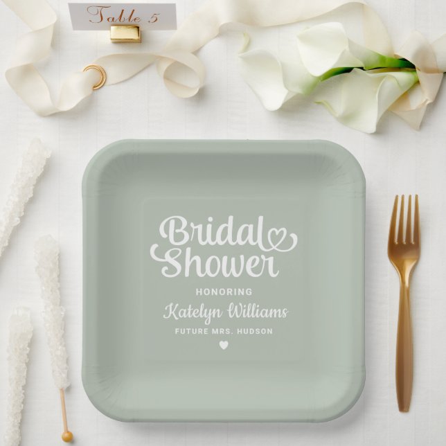 Plato De Papel Ducha de novia Boda verde sabio personalizada (Boda)