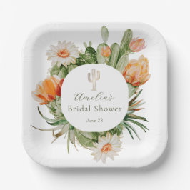 Plato De Papel Ducha de Novia Boho Cactus