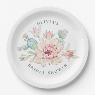 Plato De Papel Ducha de Novia Boho del Suroeste Floral Cactus