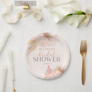Plato De Papel Ducha de Novia Boho Flores Florales Rosa Suave