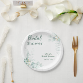 Plato De Papel Ducha de Novia Botánica de Eucalipto Verde Dorado