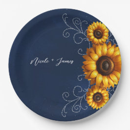 Plato De Papel Ducha de Novia Brillo de Girasol Glam Rustico