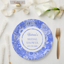 Plato De Papel Ducha de Novia Chinoiserie Azul Blanco