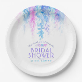 Plato De Papel Ducha de novia color de agua vid azul floral morad