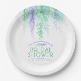 Plato De Papel Ducha de novia color de agua viña verde floral