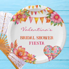 Plato De Papel Ducha de Novia Colorida Fiesta Floral Naranja Rosa