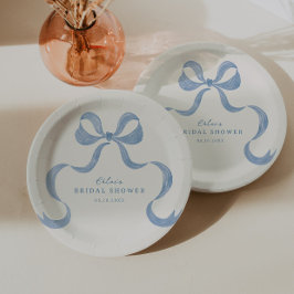 Plato De Papel Ducha de Novia con Arco Azul Polvoriento Dibujado 
