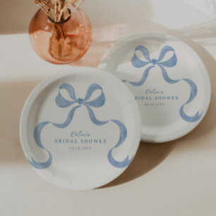 Plato De Papel Ducha de Novia con Arco Azul Polvoriento Dibujado