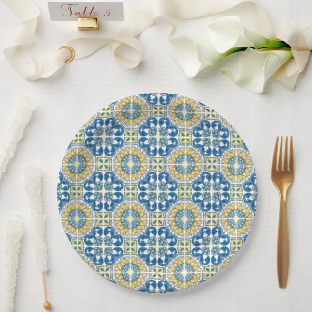Plato De Papel Ducha de novia con azulejos azules de la Italia me (Boda)