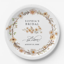 Plato De Papel Ducha de Novia con Flores Silvestres Beige