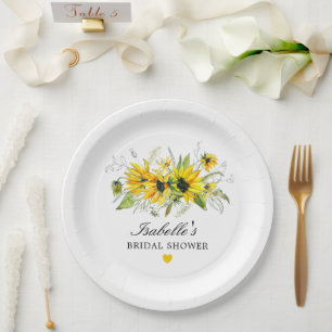 Plato De Papel Ducha de Novia con Girasoles Amarillos Rústicos