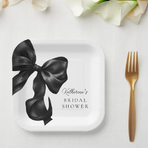 Plato De Papel Ducha de Novia con Lazo Negro