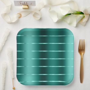 Plato De Papel Ducha de Novia con Listón Verde Turquesa
