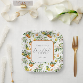 Plato De Papel Ducha de Novia con Patrón de Citricos Acuarela Boh