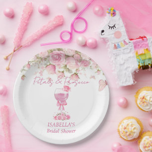 Plato De Papel Ducha de Novia con Pétalos Florales Rosados y Pros