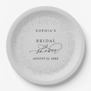 Plato De Papel Ducha de Novia con Rosas Blancas Relieve Falso