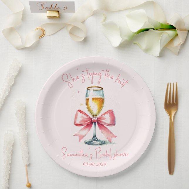 Plato De Papel Ducha de novia Coquette Pink Bow (Boda)