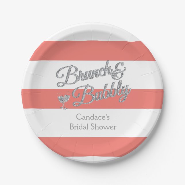 Plato De Papel Ducha de novia de brunch y burbuja de 7 pulgadas (Anverso)