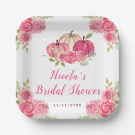 Plato De Papel Ducha de Novia de Calabazas Florales Rosa Brillant