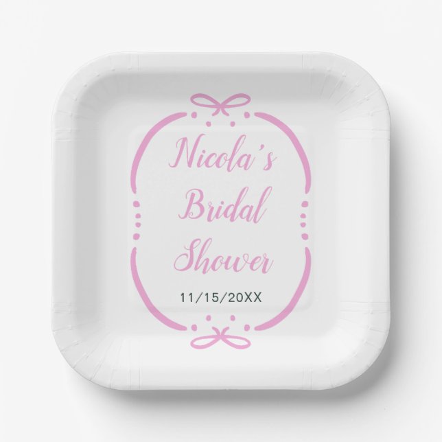 Plato De Papel Ducha de novia de cinta rosa (Anverso)