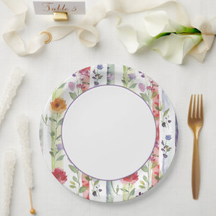 Plato De Papel Ducha de Novia de Flores y Rayas Púrpura Rojo Nara