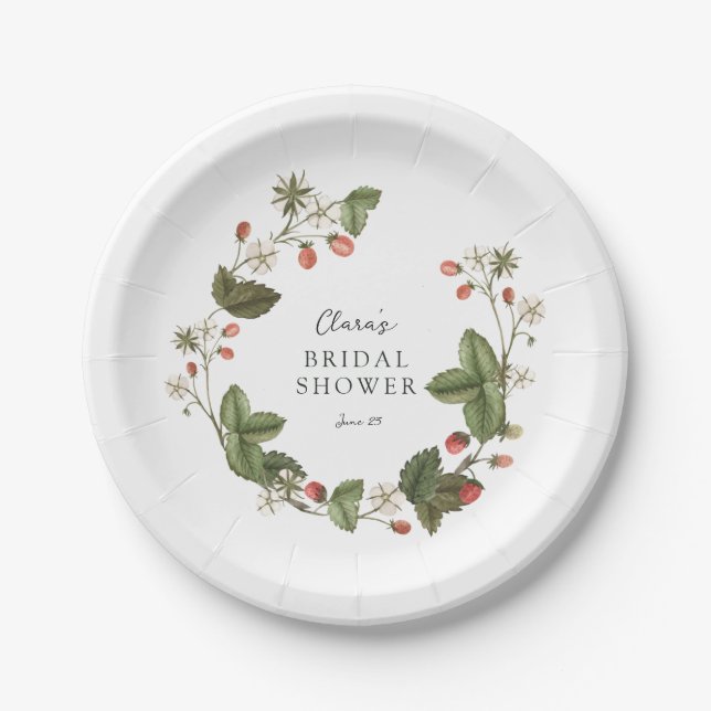 Plato De Papel Ducha de Novia de Fresas Silvestres (Anverso)