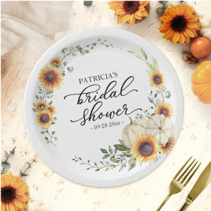 Plato De Papel Ducha de Novia de Girasoles de Otoño y Calabaza