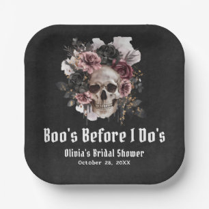 Plato De Papel Ducha de Novia de Halloween Calavera Los "Buuu" An